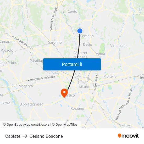 Cabiate to Cesano Boscone map