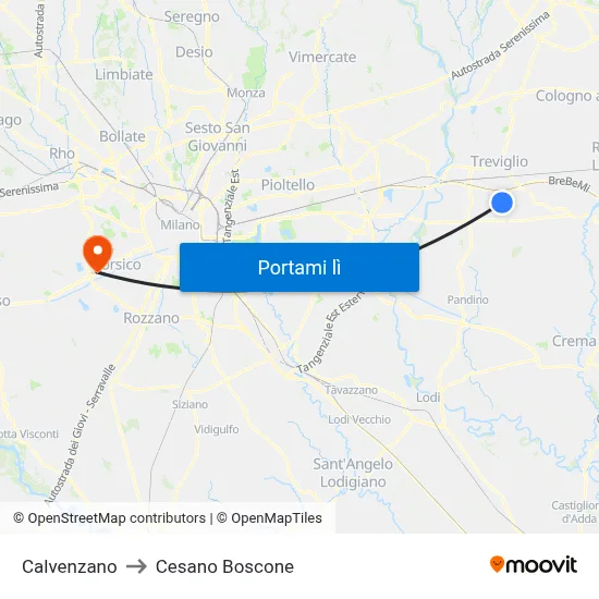 Calvenzano to Cesano Boscone map