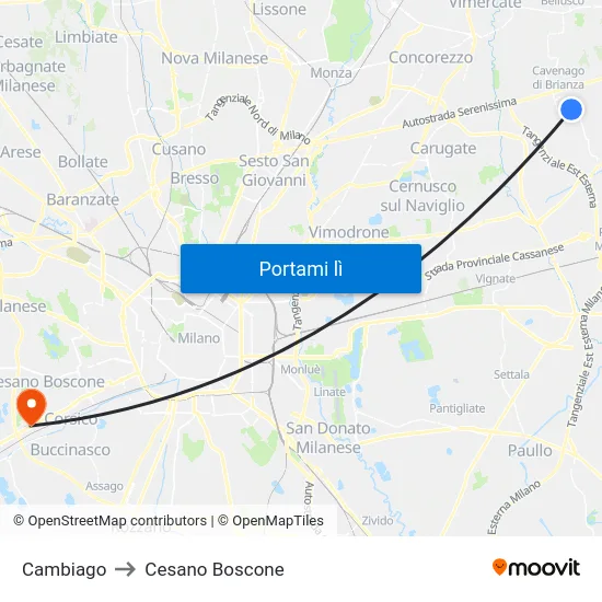 Cambiago to Cesano Boscone map