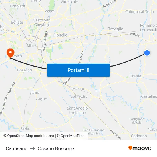 Camisano to Cesano Boscone map