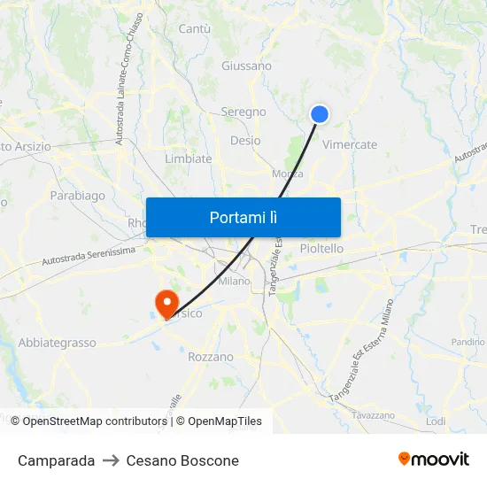 Camparada to Cesano Boscone map