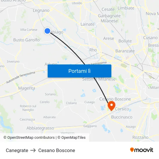 Canegrate to Cesano Boscone map