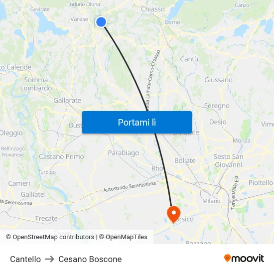Cantello to Cesano Boscone map