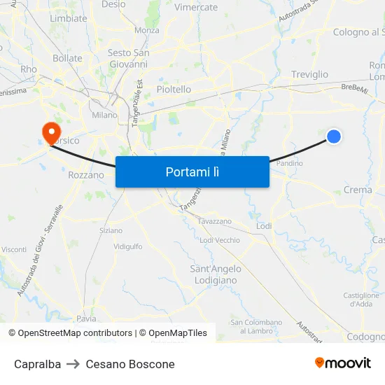 Capralba to Cesano Boscone map