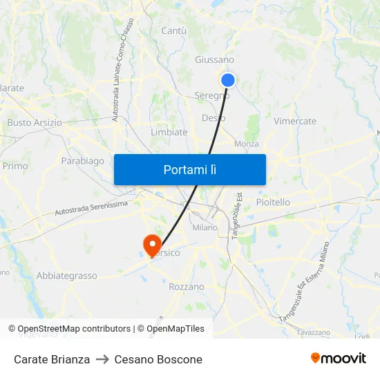 Carate Brianza to Cesano Boscone map