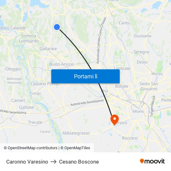 Caronno Varesino to Cesano Boscone map