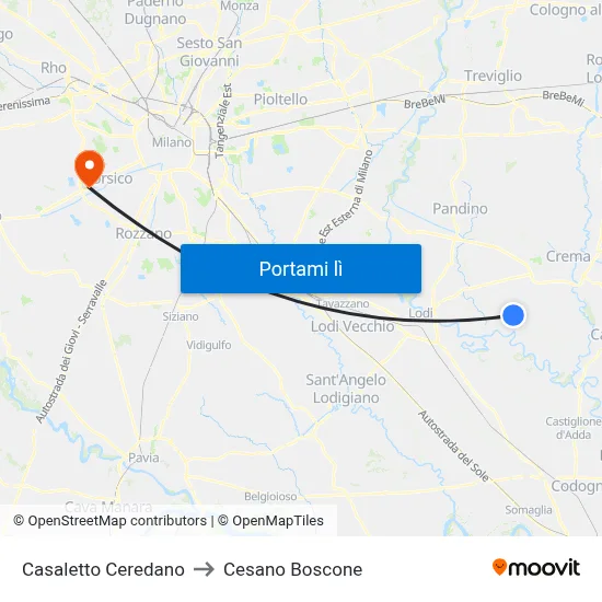 Casaletto Ceredano to Cesano Boscone map