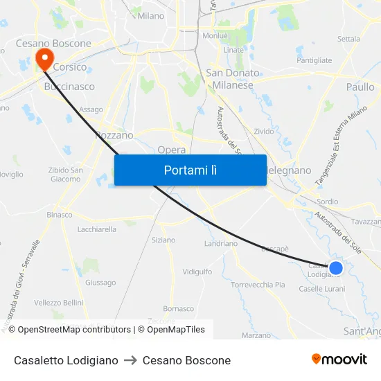 Casaletto Lodigiano to Cesano Boscone map