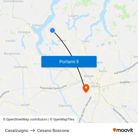 Casalzuigno to Cesano Boscone map