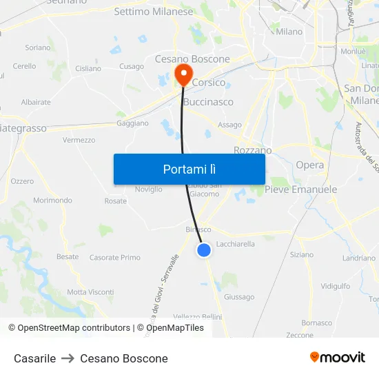 Casarile to Cesano Boscone map