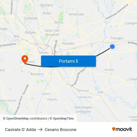 Casirate D' Adda to Cesano Boscone map