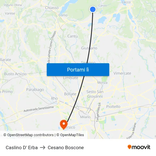 Caslino D' Erba to Cesano Boscone map