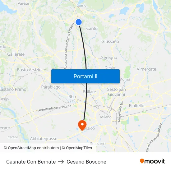 Casnate Con Bernate to Cesano Boscone map