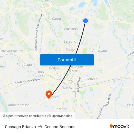Cassago Brianza to Cesano Boscone map