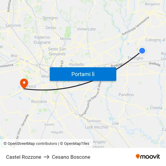 Castel Rozzone to Cesano Boscone map