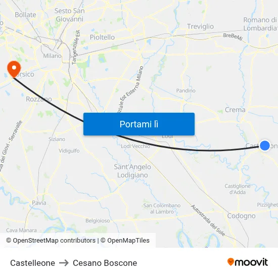 Castelleone to Cesano Boscone map