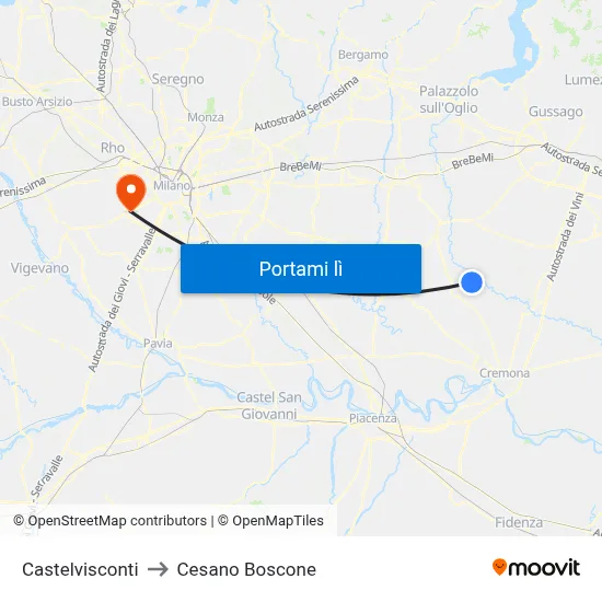 Castelvisconti to Cesano Boscone map