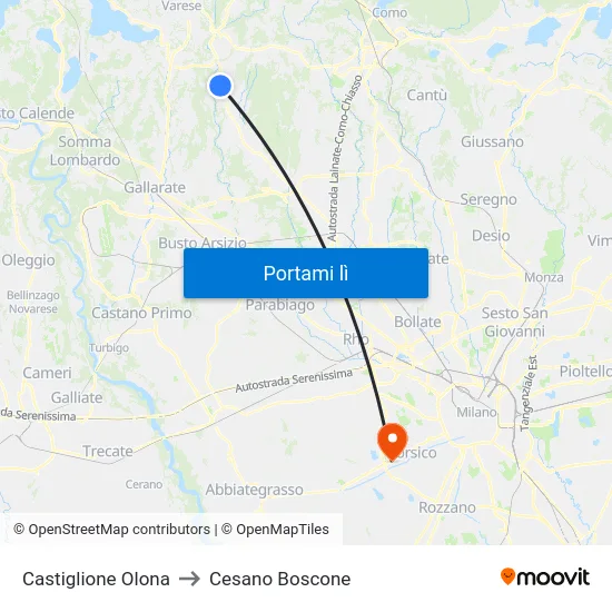 Castiglione Olona to Cesano Boscone map