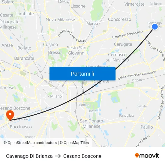 Cavenago Di Brianza to Cesano Boscone map