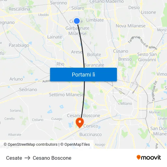 Cesate to Cesano Boscone map