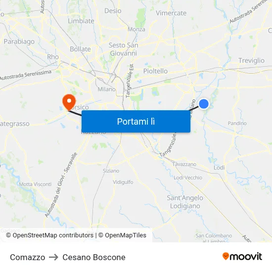 Comazzo to Cesano Boscone map