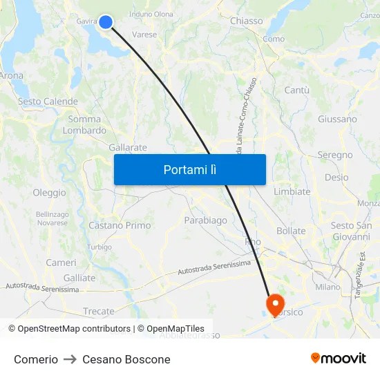 Comerio to Cesano Boscone map