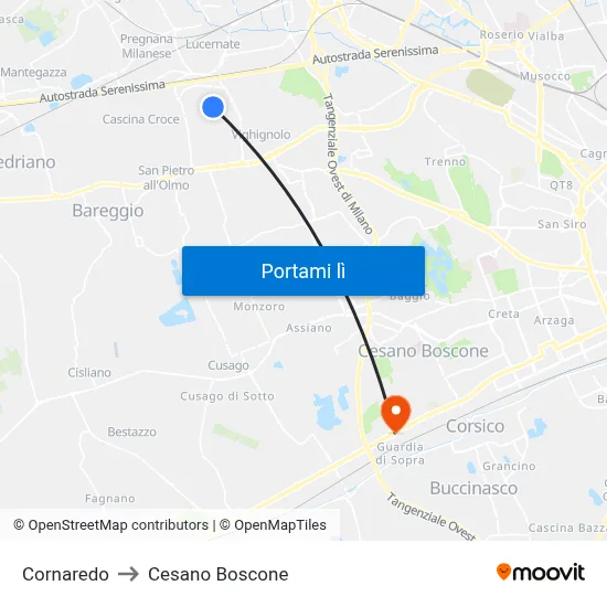 Cornaredo to Cesano Boscone map