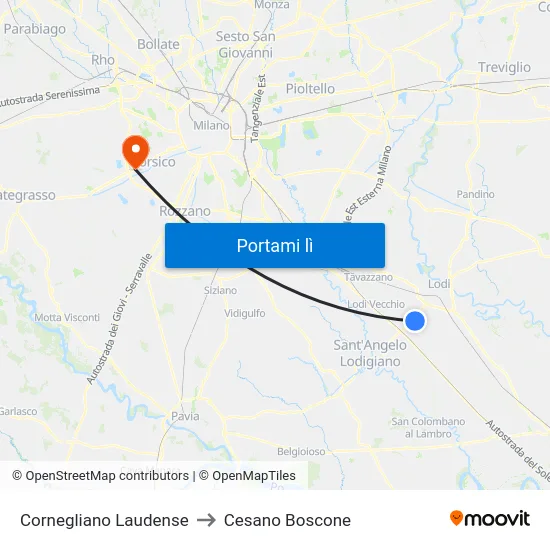 Cornegliano Laudense to Cesano Boscone map
