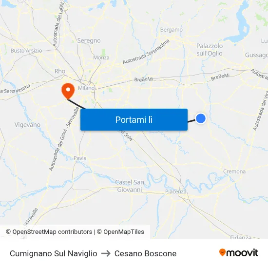 Cumignano Sul Naviglio to Cesano Boscone map