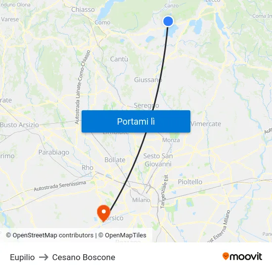 Eupilio to Cesano Boscone map