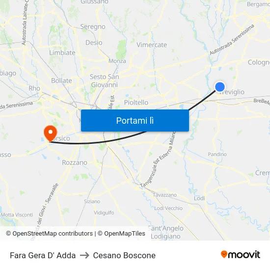 Fara Gera D' Adda to Cesano Boscone map