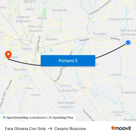 Fara Olivana Con Sola to Cesano Boscone map