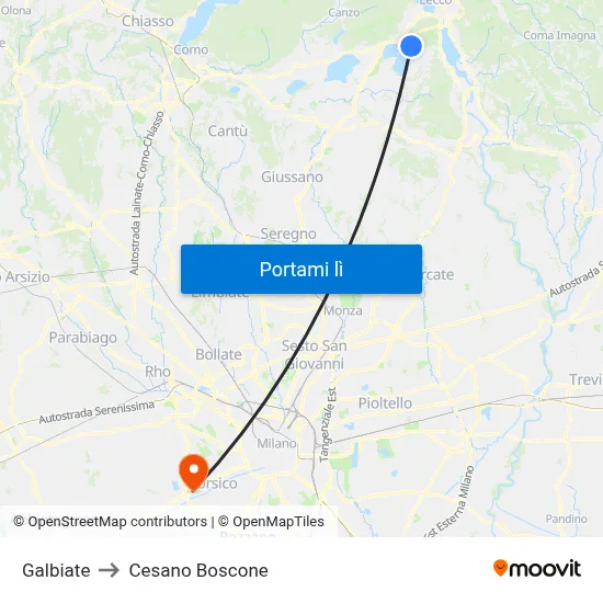Galbiate to Cesano Boscone map