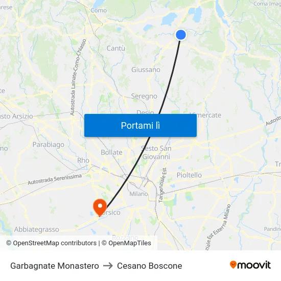 Garbagnate Monastero to Cesano Boscone map