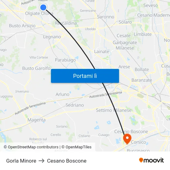 Gorla Minore to Cesano Boscone map