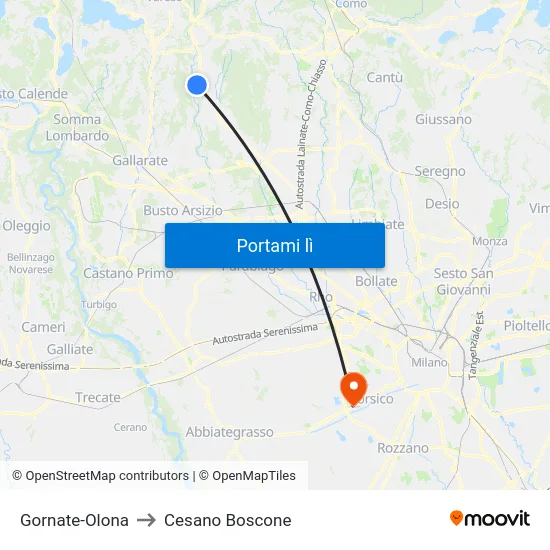 Gornate-Olona to Cesano Boscone map
