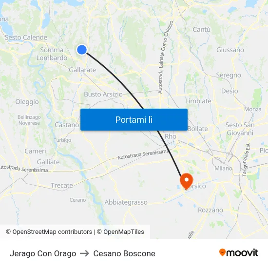 Jerago Con Orago to Cesano Boscone map