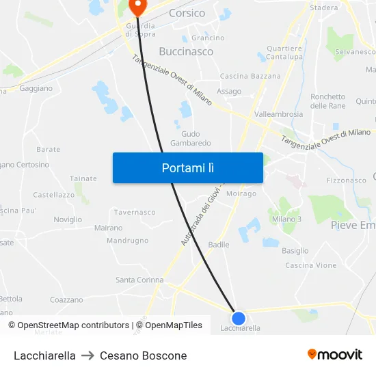 Lacchiarella to Cesano Boscone map