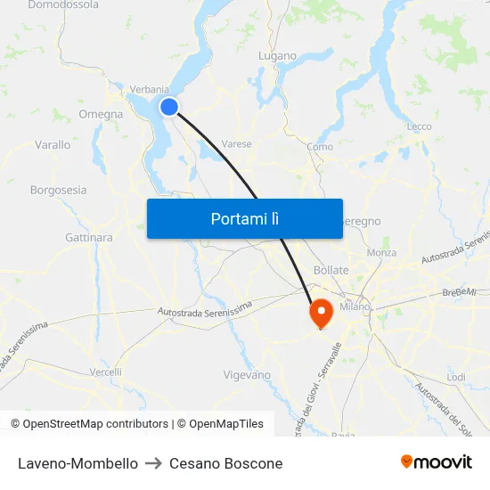 Laveno-Mombello to Cesano Boscone map