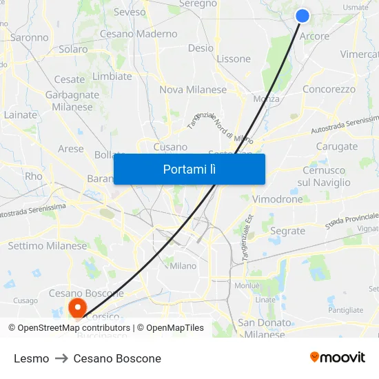 Lesmo to Cesano Boscone map