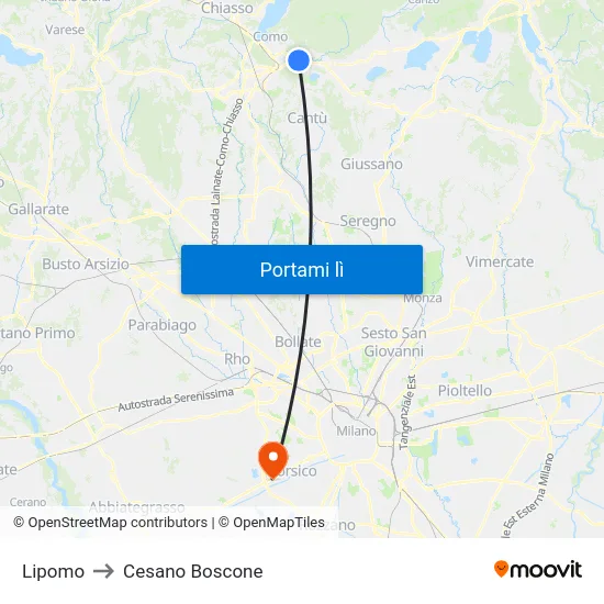 Lipomo to Cesano Boscone map