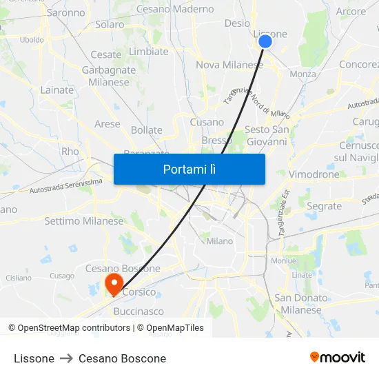 Lissone to Cesano Boscone map
