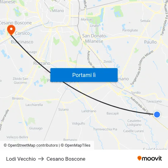 Lodi Vecchio to Cesano Boscone map