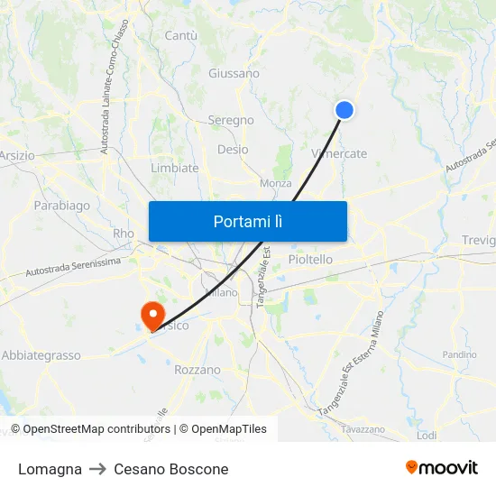 Lomagna to Cesano Boscone map