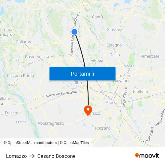 Lomazzo to Cesano Boscone map