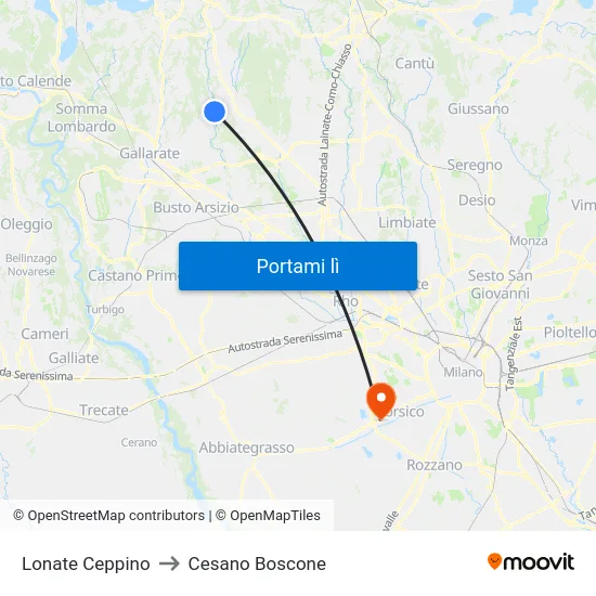 Lonate Ceppino to Cesano Boscone map