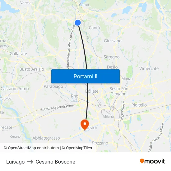 Luisago to Cesano Boscone map