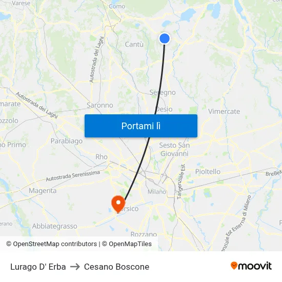 Lurago D' Erba to Cesano Boscone map