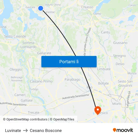 Luvinate to Cesano Boscone map