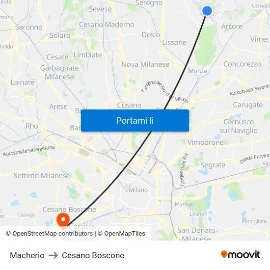 Macherio to Cesano Boscone map